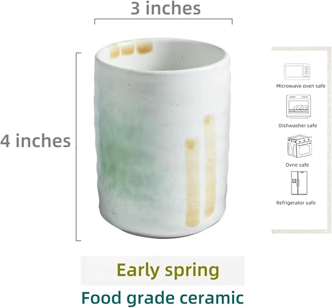 Stoneware Coffee Bar Utensil Holder Tea & Coffee Spoon & Stirrer Holder for Stir Stick Straw Teaspoon Holder Spoon Cup Small Utensil Jar (Spring Sprout)