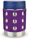 LunchBots Thermal 12 oz Triple Insulated Thermos - Hot 6 Hours or Cold 12 Hours - Leak Proof Thermos Soup Jar - All Stainless Interior - Navy Lid - Purple Dots