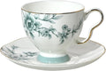 ACMLIFE Bone China Tea Cups and Saucers for 1, 6.8 oz Teacup Set for Adults, with Gold Trim and Gift Box, Blue and White Chinese English British Wedding Tea Set for One Coffee Cup Set (Blue-Leaf)