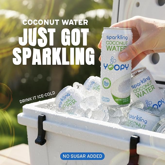 Yoopy Sparkling Coconut Water – Refreshing, Low Calorie, No Sugar Added | 12 Pack (8.45 fl oz Cans)
