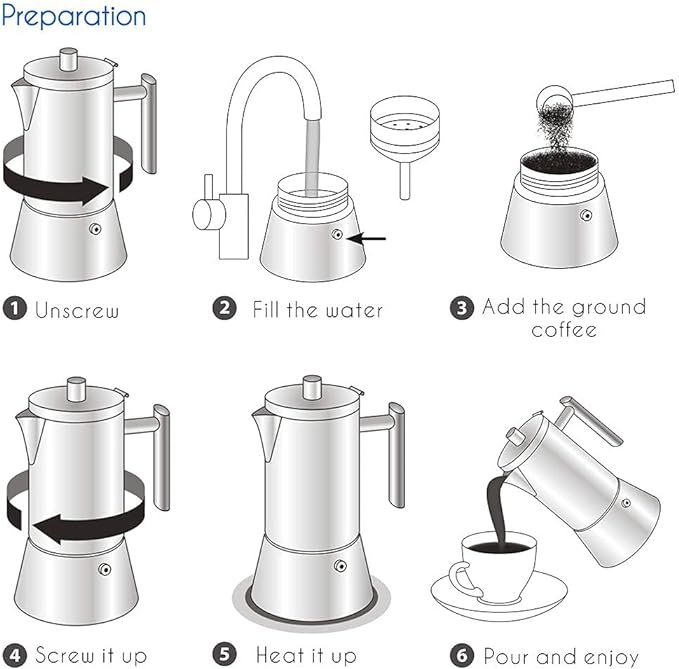 Easyworkz Diego Stovetop Espresso Maker Stainless Steel Italian Coffee Machine Maker 4Cup 6.8 oz Induction Moka Pot