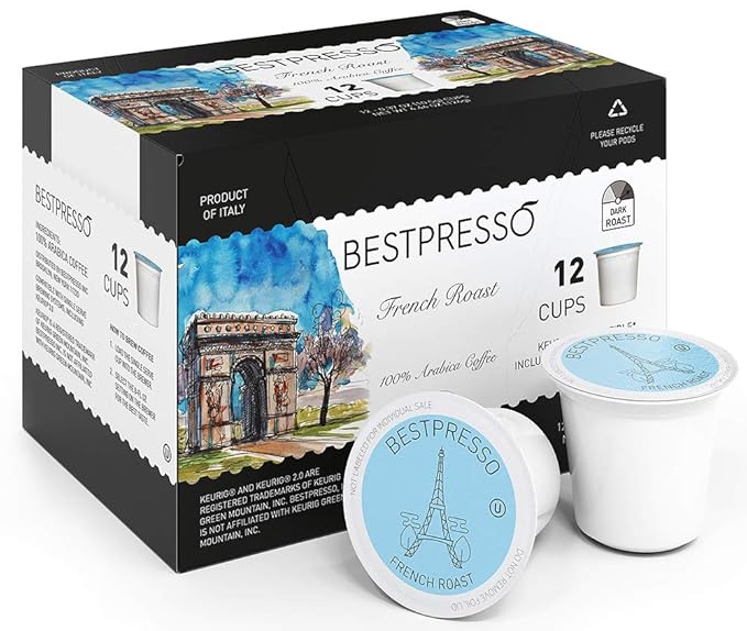 Bestpresso Coffee, French Roast Single Serve K-Cup Pods, Dark Roast, 96 Count (Compatible With 2.0 Keurig Brewers) 8 Packs Of 12 Cups