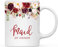 Andaz Press 11oz. Wedding Ceramic Coffee Tea Mug Gift, Fall Autumn Marsala Burgundy Flowers Roses Florals, Maid of Honor, 1-Pack, Includes Gift Box