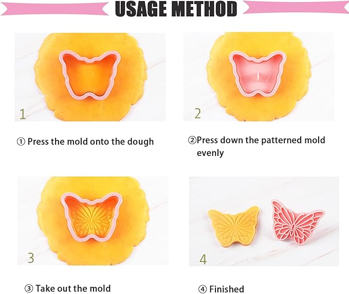 Butterfly Cookie Cutters 8 Pcs Plastic Biscuit Cutter Set 3D Pressable Cake Baking Fondant Embosser Stamps for Party Decoration Pastry Tools (F8)