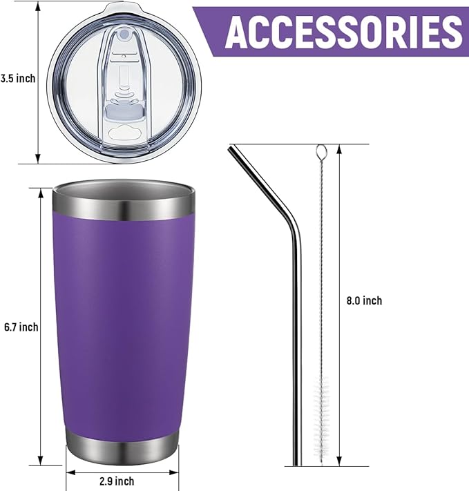 COMOOO 20oz Double Wall Vacuum Insulated Travel Mug, Stainless Steel Tumbler with Lid and Straw Durable Powder Coated Insulated Coffee Cup for Cold & Hot Drinks (Purple, 4 Pack)