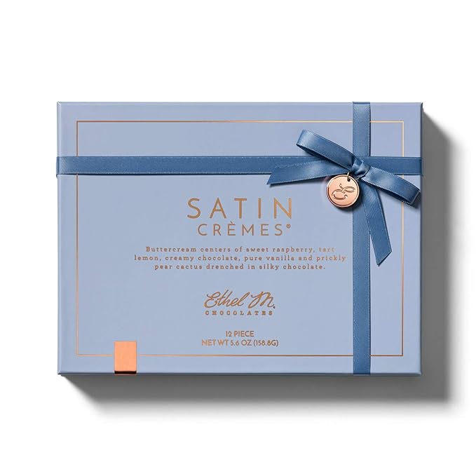 Ethel M Chocolates Premium Satin Crèmes Collection Chocolate Gift Box, Milk & Dark Chocolate Candy Assortment, 12 Pieces of Creamy, Smooth and Rich Chocolate Gems