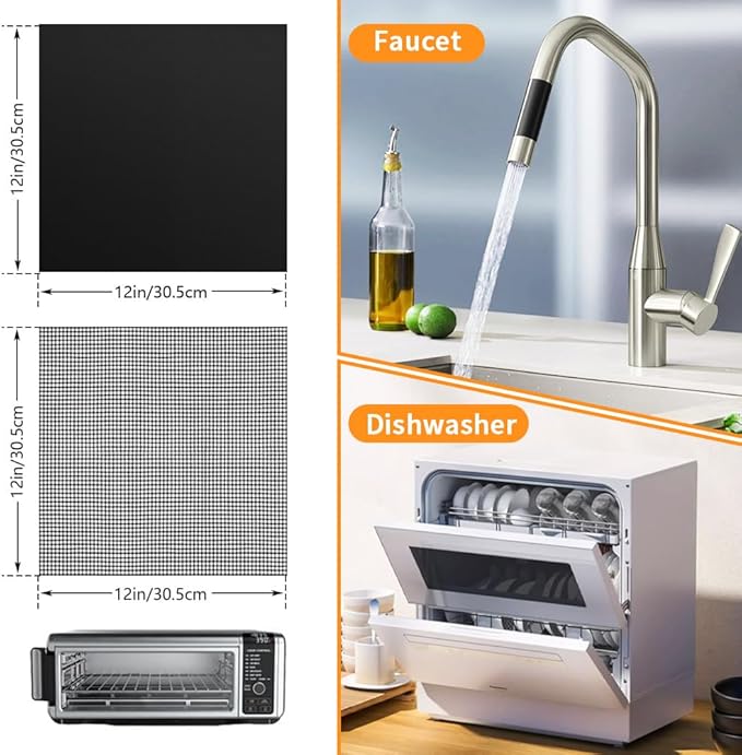 for Ninja Reusable Air Fryer Liners 12x12inch, Oven Liner for Bottom of Toaster Oven, 3x Liners + 3x Mesh Sheets, Non-Stick Baking/Microwave/Grill Mat,450°F,Pre-Cut Square for SP101/SP201/SP301/SP351