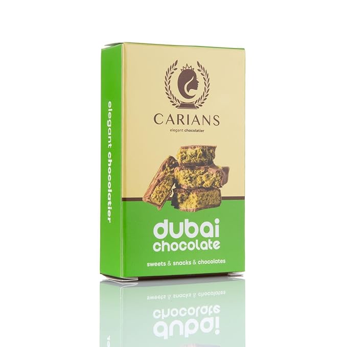 CARIANS Dubai Chocolate Bar with Pistachio, 2 Pack Luxury Chocolate with Crispy Kunafa, Great for Gift Giving, Anniversary, Thanksgiving, Christmas, 6.35 oz