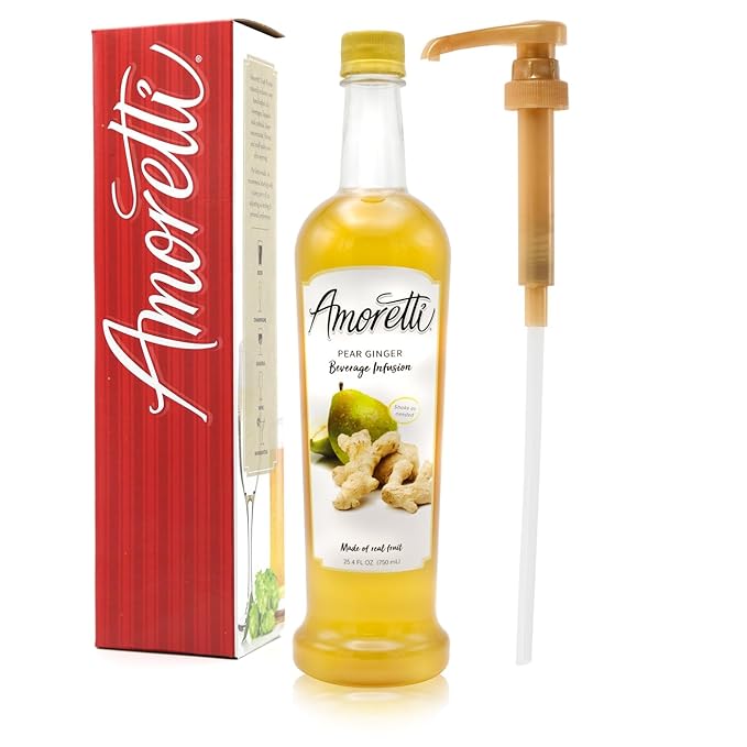 Amoretti - Pear Ginger Beverage Infusion, 94 Servings Per Bottle (750 ml) - Drink Mix & Water Enhancer with Pump for Flavoring Cocktails, Waters, Teas, and other Beverages, Preservative Free