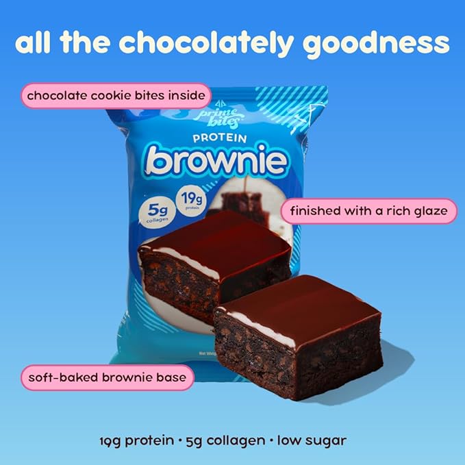 Prime Bites Protein Brownie from Alpha Prime Supplements | High Protein, Collagen Fortified Low Sugar Treat | Delicious Snack | 12 Bars per Box (Chocolate Cookie Monster)