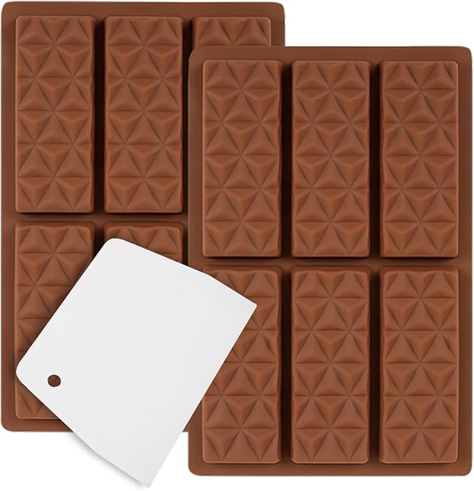 2 Pack Chocolate Bar Mold Deep for Stuffed Bar, Non-Stick Thick Chocolate Molds, Silicone Chocolate Candy Molds for Knafeh Pistachio Chocolate Bar, Candy, DIY Handmade Gifts (2 Pcs Diamond)