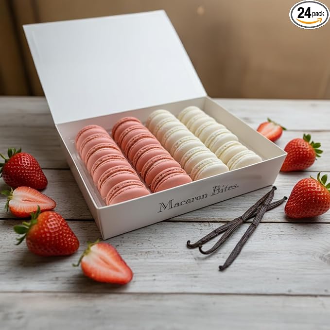 Macarons Strawberry and Vanilla, 24 count