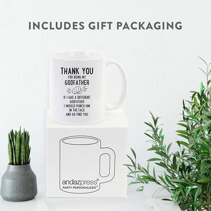 Andaz Press Funny Family 11oz. Coffee Mug Gift, Thank You for Being My Godfather, Punch in Face, 1-Pack, Christmas Birthday Drinking Cup Present Ideas