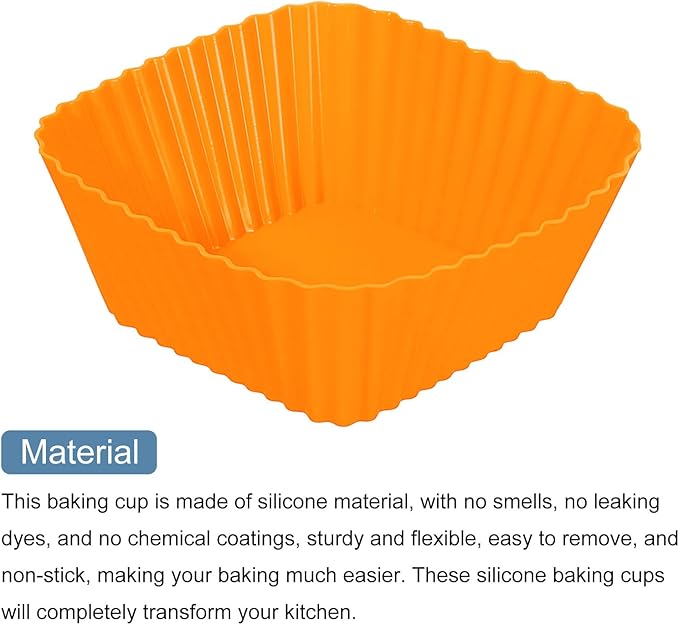 uxcell 18Pcs Silicone Cupcake Baking Cups, Silicone Muffins Liners Non-Stick Square Baking Cups, for Cooking Eggs Baking Muffins and Make a Cake(Orange)