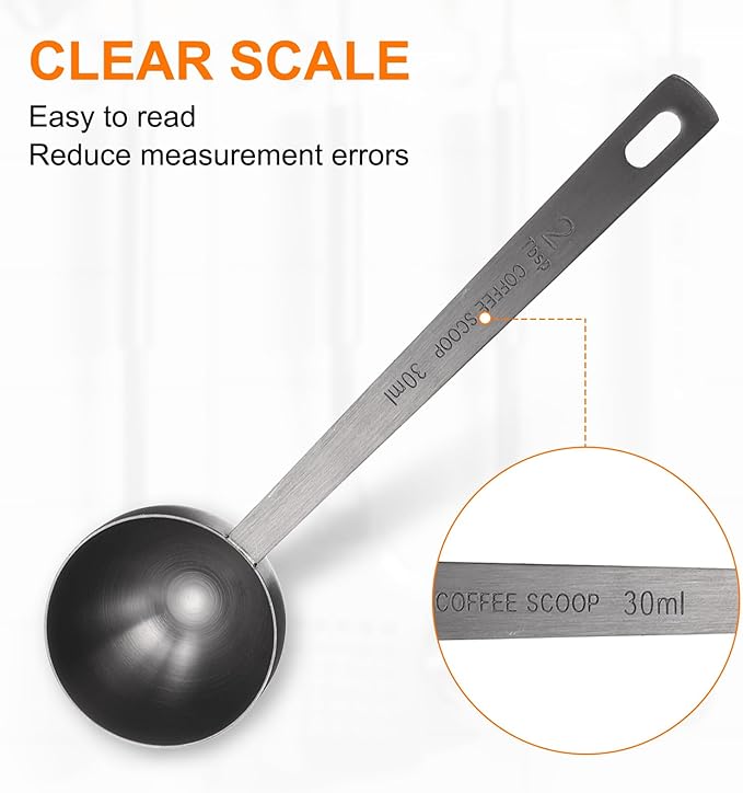 HARFINGTON 2pcs Coffee Scoop Spoon 2tbsp (6tsp, 30ml) 304 Stainless Steel Long Handle Teaspoon/Tablespoon Measuring Spoons Scoops for Tea Sugar Kitchen, Black