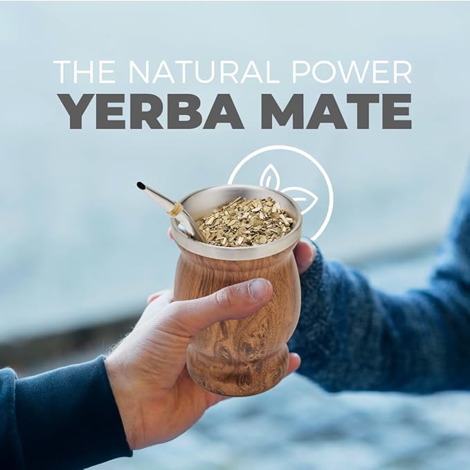 BALIBETOV Stainless Steel Double-Wall Mate Cup And Bombilla Set - Yerba Mate set Includes One Yerba Mate Cup, 2 Bombillas Mate (Straw) & Brush - Easy to Clean (Wood)