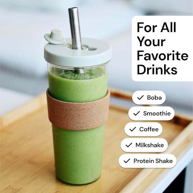 Dodoko Sage Green 24 oz Reusable Boba Cup and Straw Bubble Tea Cup with Wide Lid and Straw