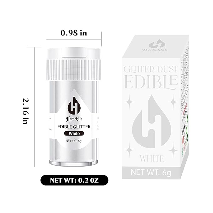 White Edible Glitter for Cocktails - 6g White Luster Dust Edible Drink Glitter Food Grade Metallic Shimmer Powder Cake Sprinkles for Beverage Chocolate Candy
