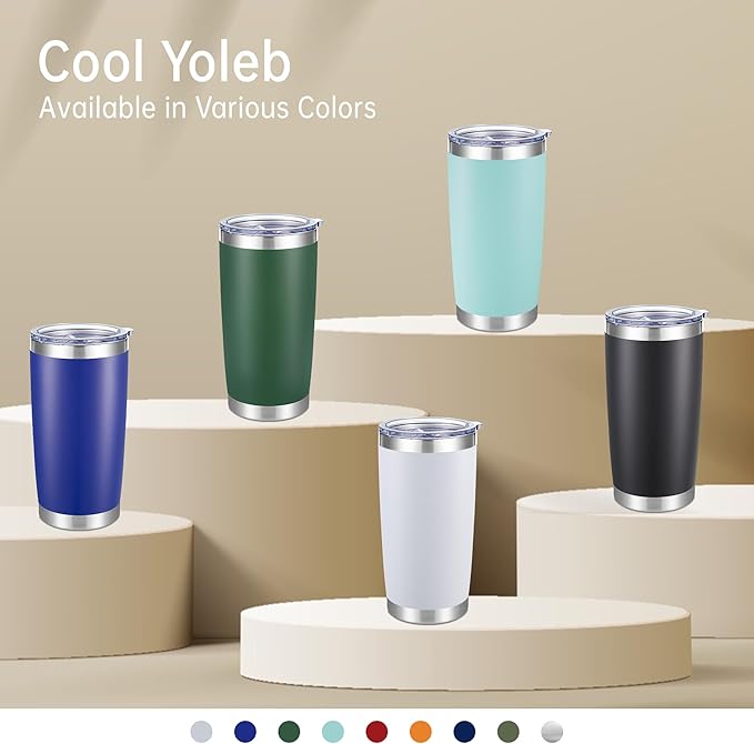 20 oz Tumblers Bulk Stainless Steel Tumbler with Lid Double Wall Vacuum Insulated Coffee Mug 20oz Powder Coated Cup for Hot and Cold Drinks, Blue, 6 pack