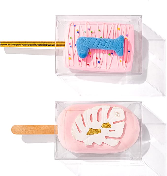 RomanticBaking 37 PCS 3.5"x 2.4"x 1.38"Clear Rice Krispie Treat Boxes with Hole for Cakesickle, Small Macaron, Candy,& Treat Boxes Party Favors