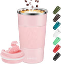 Travel Coffee Mug Spill Proof Leakproof 16 oz Insulated Coffee Mug with Screw Lid, Stainless Steel Vacuum Tumbler Reusable Thermal Coffee Cup to go for Hot and Cold Drinks -510ml,Pink