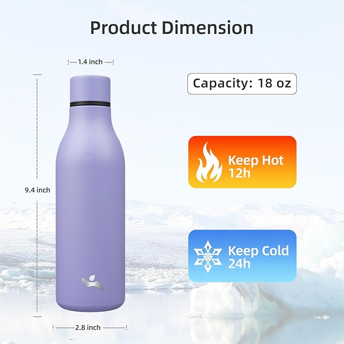 Insulated Water Bottle with Strap,18 oz Double Wall Stainless Steel Vacuum Bottles Metal Water Flask,Wisteria