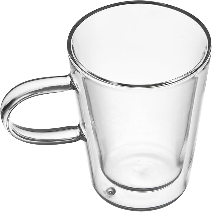 Restaurantware-Forma Professional 5.1 oz Double Wall Glass Mugs, 12 Insulated Coffee Mugs With Handle - Dishwashable, Reusable, Clear Glass Beverage Cups, Freezable, For Hot Or Cold Beverages