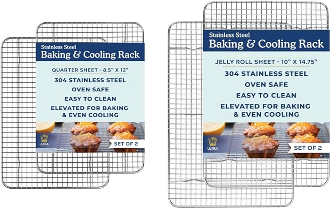 Ultra Cuisine Heavy Duty 100% Stainless Steel Cooling Rack for Cooking and Baking - Baking Rack & Wire Cooling Rack - Fits Quarter and Jelly Roll Sheet Pans - 8.5''x 12''' and 10''x14.75''
