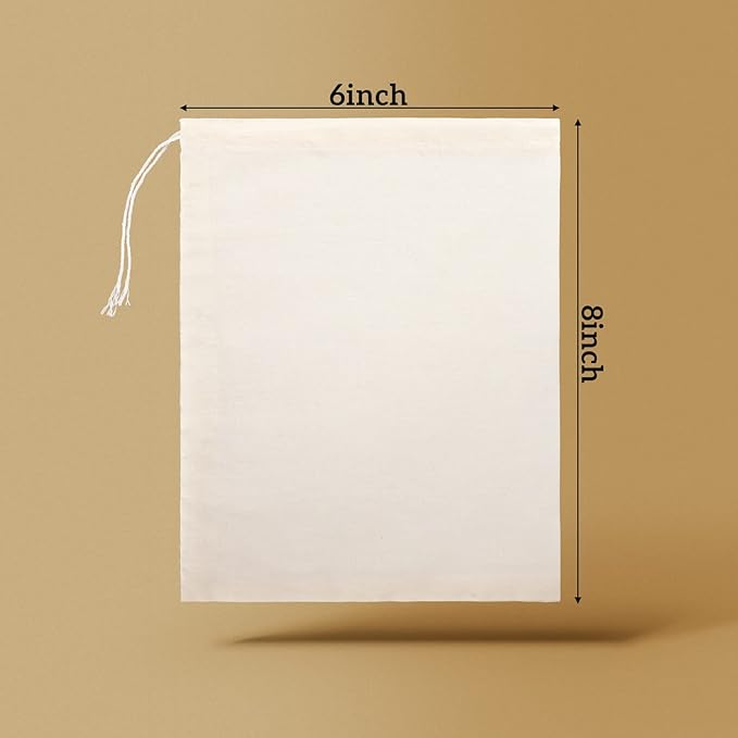 Boao 50 Pcs Cheese Cloth Tea Bags 6 x 8 inch for Straining Reusable Tea Filter Loose Empty Soup Spice Bags for Cooking Cold Brew Coffee Muslin Strainer