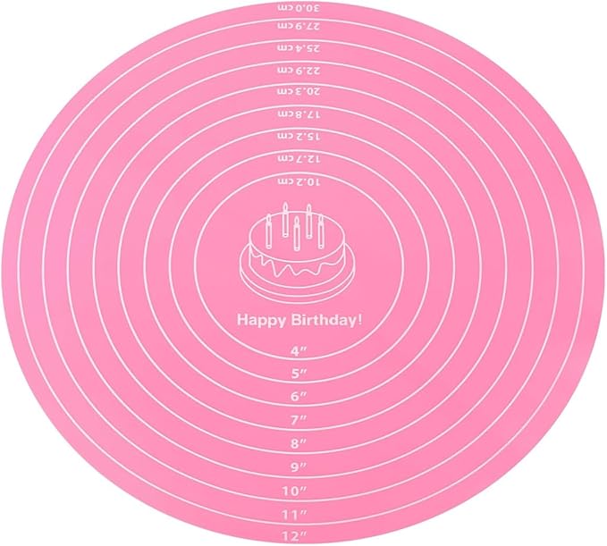 Silicone Baking Mat Cake Mat Silicone Cake Mat Silicone Baking Mat with Measurements for CakeTurntable Stand Non-Stick Heat Resistant Pastry Baking Sheet -Pink