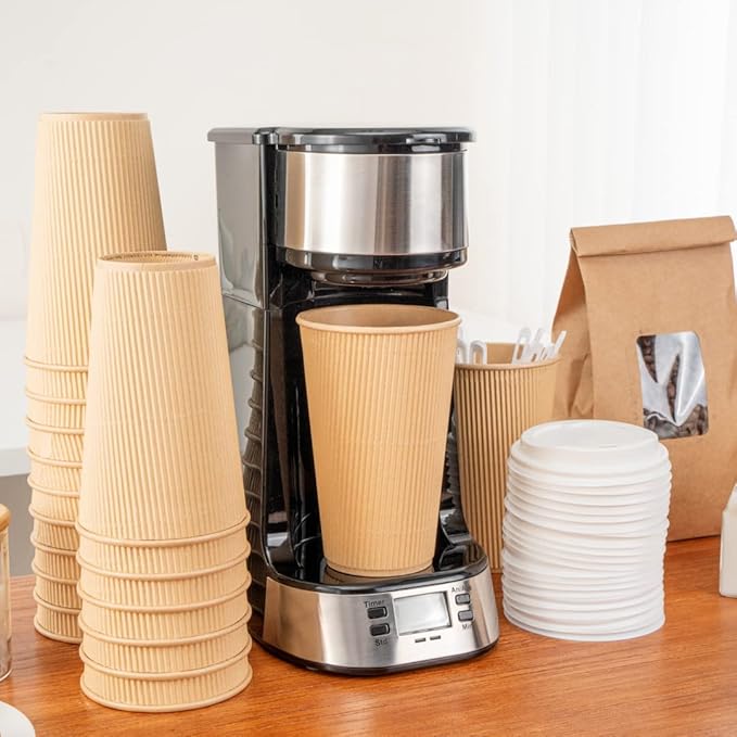 Restaurantware 16 Ounce Ripple Wall Disposable Coffee Cups, 500 Insulated Kraft Paper Tumblerss with Rolled Rim Design, Lids Sold Separately for Hot Drinks like Tea, Hot Chocolate and More