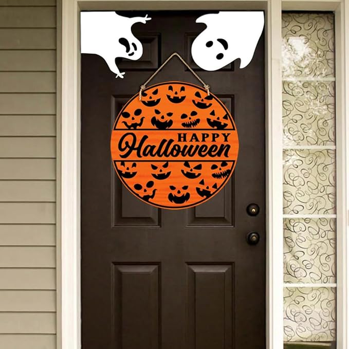 Halloween Stencils for Painting 12inch Large Reusable Halloween Stencil for Door Hanger Round Skeleton Ghost Boo Templates for Wood Walls Windows Door Mat Fabric