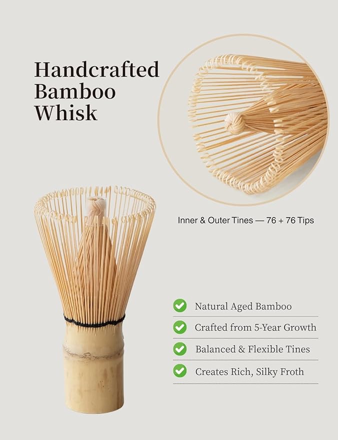6-pcs Japanese Matcha Whisk Set with Handmade Wabi-Sabi Ceramic Bowl(Chawan),Bamboo Chasen, Whisk Holder, Scoop, Sifter & Tea Towel,Matcha Ceremony Kit,(Ink Cloud)