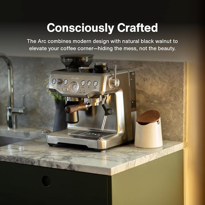 Crema Coffee Products Arc Knock Box | Holds 12–16 Espresso Pucks| Durable,Stain-ResistantBuild withNon-Slip Base|Elegant WalnutPlastic Lid Design| EasyClean-Up &Moisture Control|WhitePlasticLid Finish