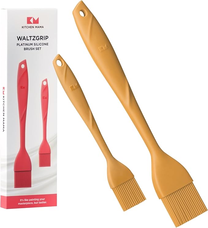 Kitchen Mama WaltzGrip Platinum Silicone Basting Pastry Brush: Set of 2 Heat-Resistant Brushes Utensils for Cooking, Baking, Grilling, Barbecue, and Spreading Oil, Butter, Egg (Yellow)