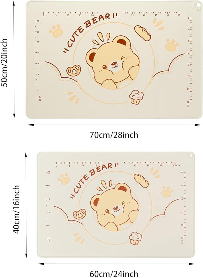 QELEG Non-Stick Silicone Baking Mat, 28'' X 20" Non Slip Pastry Mats Reusable Silicone Rolling Out Dough Mat with Measuremen and Edge Heightening Beige