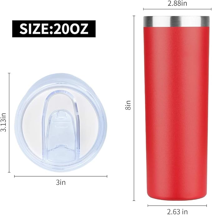 HASLE OUTFITTERS 20 oz Skinny Tumblers Bulk Set, Stainless Steel Insulated Slim Tumblers with Lids, Reusable Double Wall Travel Coffee Mugs, Durable Powder Coated Travel Water Cups(Red, 4)