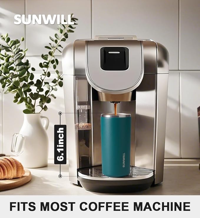 SUNWILL Insulated Coffee Mug with Lid, Leak Proof Tumbler Stainless Steel, 12 oz Travel Cup for Office, Home, Powder Coated Peacock Blue