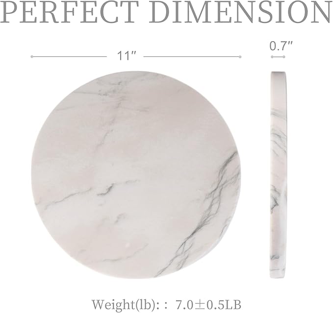 Koville Brazilian Natural Marble Cutting Board for Kitchen, 11inch Round Hand Crafted Marble Slab for Cheese, Charcuterie, Pastry Board - Wedding Gift, House Warming Gift(White Macaubas)