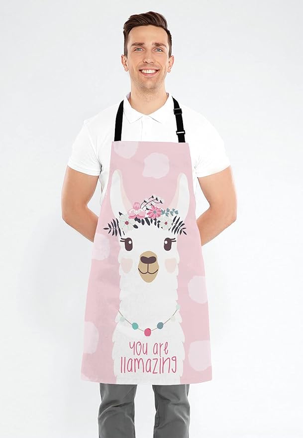 Llama with fun quote You are llamazing Bib Apron with Adjustable Neck for Men Women,Suitable for Home Kitchen Cooking Waitress Chef Grill Bistro Baking Apron