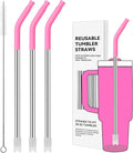 Reusable Metal Straws with Silicone Tip for Stanley 30oz,Stainless Steel Drinking Straws for 30oz Tumbler,3 Straight Tubes & 6 Tips& 1 Cleanr Brush (Vivid Violet)