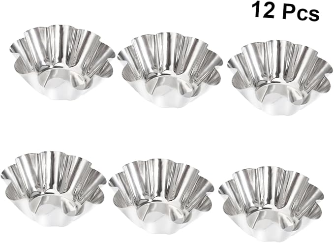 Mikinona 12pcs Non- Stick Tart Pans Tart Mould Egg Tart Molds Stainless Steel Tart Baking Mold Oven Pans Nonstick Bakeware Cupcake Wrapper Egg Tart Baking Cups Tart Tin Mini Non Stick Pan