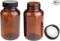Wide Mouth Packer Bottle, Amber Glass, 250 ML (8.3 OZ) Capacity with 45-400 Black Polyethylene Screw Cap Lined PE Septa, Package of 24 Units