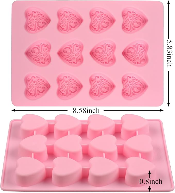 Silicone Heart-Shaped Chocolate Molds - Set of 2 Non-Stick Candy Heart Molds Silicone, for Baking, Candy, Gummy, Food Grade - Pink