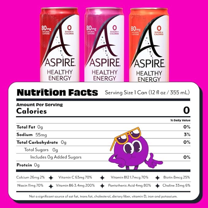 ASPIRE® Classics Variety Pack, Healthy Energy Drink 80mg Natural Caffeine, Zero Sugar No Carbs Keto Friendly, 12 Pack Green Tea Sugar Free Drink Low Caffeine Zero Calorie