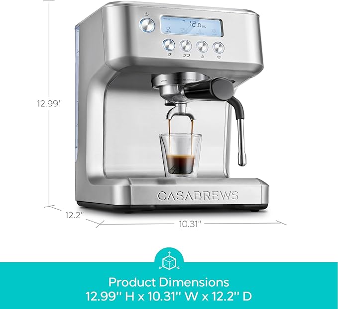 CASABREWS Ultra Espresso Machine with LCD Display, Powerful Milk Frother and Customizable Brewing Temperature, Provides Barista-Level Lattes and Cappuccinos