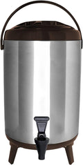 Stainless Steel Insulated Beverage Dispenser – Insulated Thermal Hot and Cold Coffee Carafe – 8 Liter Drink Dispenser with Spigot for Hot Water, Tea & Coffee, Cold Milk, Juice & More BROWN…