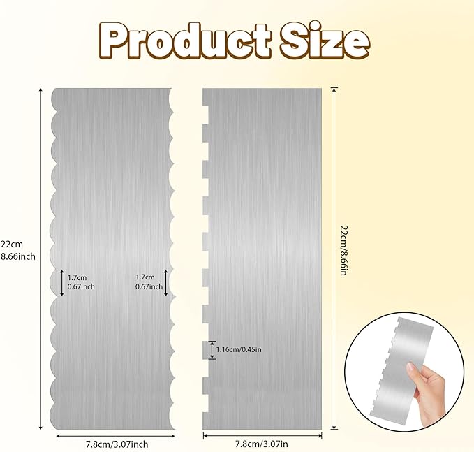 2 Pieces 8.7 Inche Stainless Steel Cake Scraper，Double Sided Patterned Edge Stripe Edge Smoother Scraper Cake Decorating，Cake Decorating Comb Cake Scraper (2, 2)