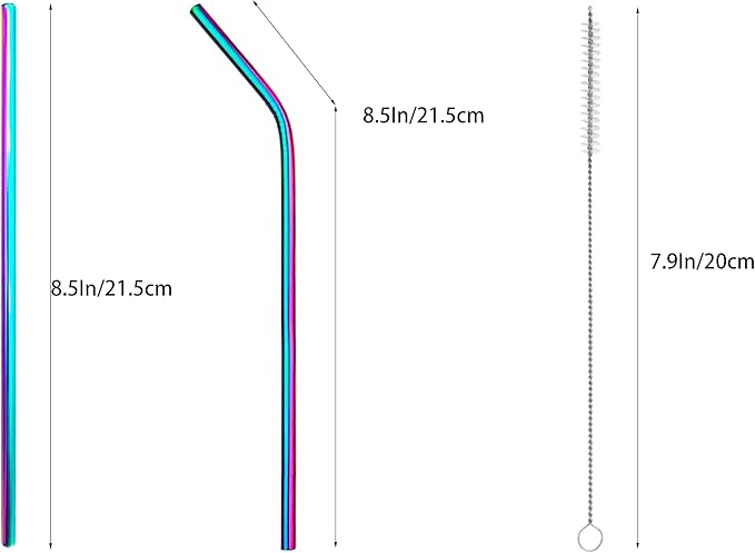 10 Pcs Stainless Steel Straws, Reusable Drinking Straws, 5 Straight + 5 Bent Metal Straws Set With 2 Pcs Cleaning Brushes (Colorful, 8.5 Inch)
