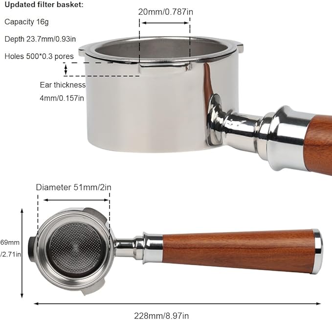 51mm Bottomless Portafilter 3 Ears with Puck Screen | Compatible with CASABREWS Espresso Machine CM5418, 3700Essential, 3700Gense (Prongs Thickness 4mm)